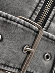 Moto Jacket Women Washed Faux Leather Cropped Asymmetric Zip