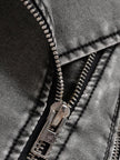 Moto Jacket Women Washed Faux Leather Cropped Asymmetric Zip