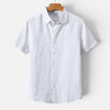 Men's FJØRNA linen shirt with short sleeves, breathable fabric, and a classic fit, ideal for casual and summer wear.