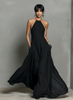 FJØRNA linen halter neck maxi dress for women with flowing fabric and sleeveless design, perfect for warm weather.