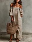FJØRNA linen maxi casual dress with a relaxed fit, featuring a flowing silhouette and lightweight fabric perfect for warm weather.