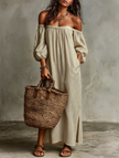 FJØRNA linen maxi dress, casual style, flowy fabric, sleeveless design, and relaxed fit perfect for warm weather.