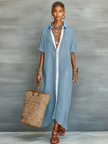 FJØRNA linen maxi dress for women, flowing sleeveless dress with a relaxed fit and natural linen fabric, perfect for warm weather.