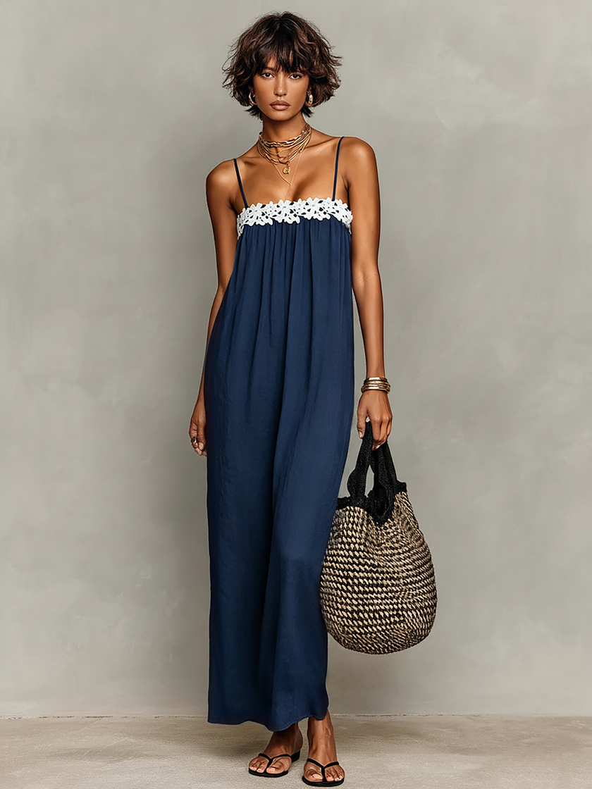 FJØRNA linen strapless maxi evening dress featuring flowing fabric and a relaxed, elegant silhouette, perfect for formal occasions.