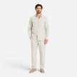 Men's FJØRNA linen summer outfit set with breathable, lightweight fabric, including a collar shirt and matching pants.