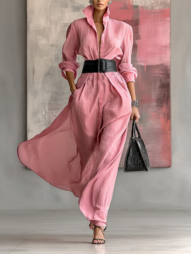 FJØRNA long sleeve maxi dress for women, flowing fabric, fitted waist, and full-length design perfect for elegant occasions