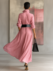 FJØRNA women's long sleeve maxi dress featuring a flowing silhouette and elegant design, perfect for casual or formal wear.