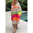Relaxed Striped Knit Sweater Women Slogan Print
