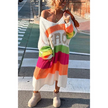 Relaxed Striped Knit Sweater Women Slogan Print