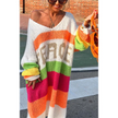 Relaxed Striped Knit Sweater Women Slogan Print