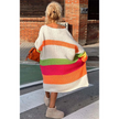 Relaxed Striped Knit Sweater Women Slogan Print
