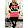 Relaxed Striped Knit Sweater Women Slogan Print