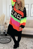 Relaxed Striped Knit Sweater Women Slogan Print