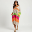 Relaxed Striped Knit Sweater Women Slogan Print