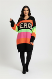 Relaxed Striped Knit Sweater Women Slogan Print