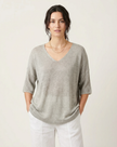 V-Neck Knit Sweater Women Relaxed Fit 3/4 Sleeve