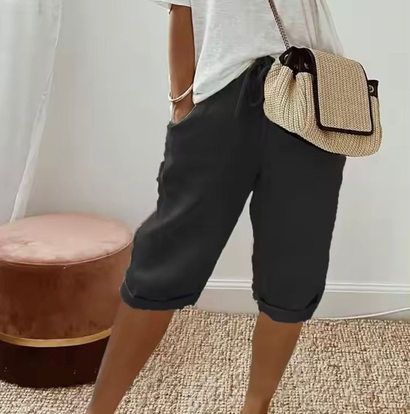 Linen Bermuda Shorts Women High Waist Relaxed