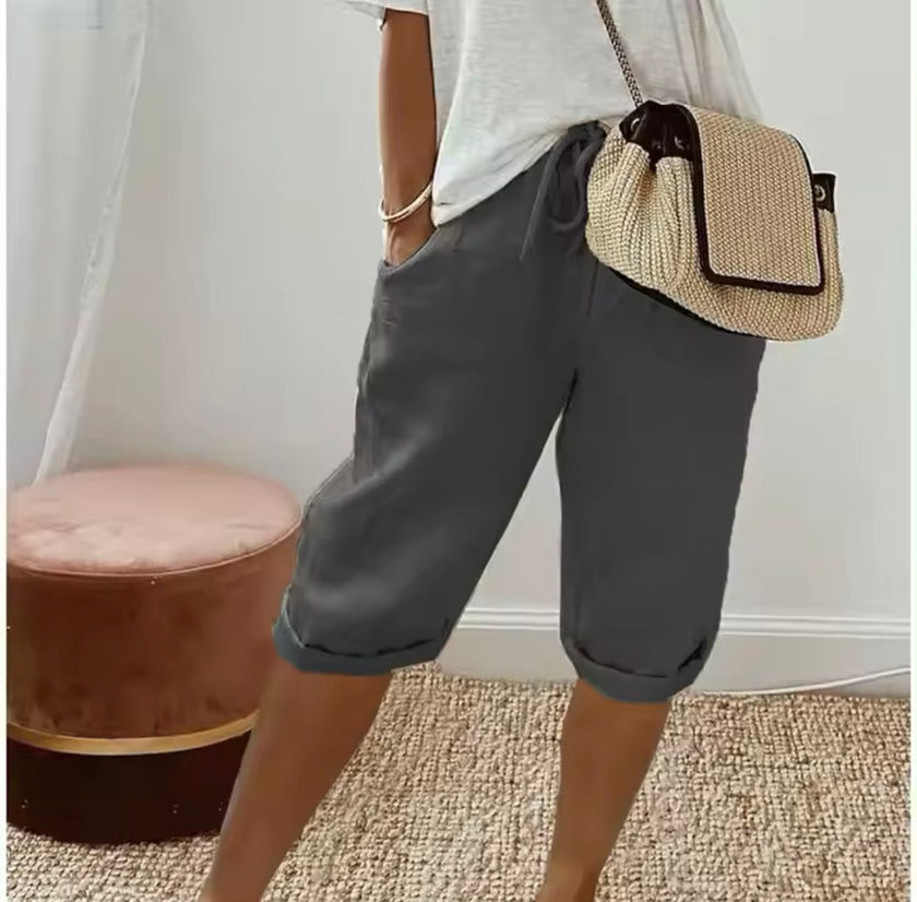 Linen Bermuda Shorts Women High Waist Relaxed