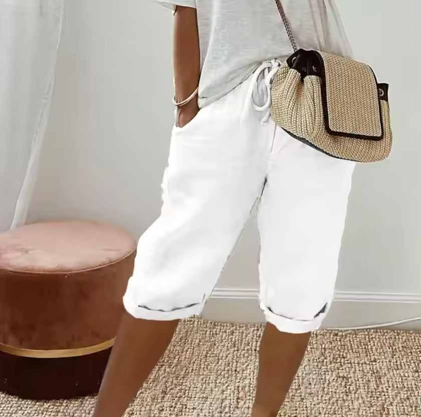 Linen Bermuda Shorts Women High Waist Relaxed