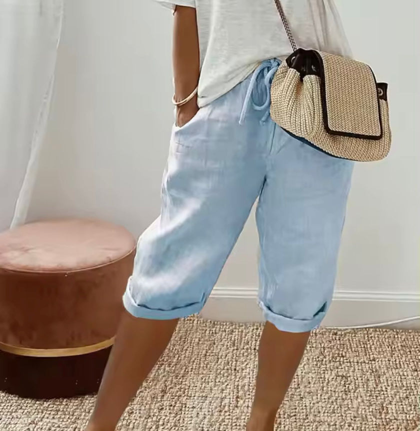 Linen Bermuda Shorts Women High Waist Relaxed
