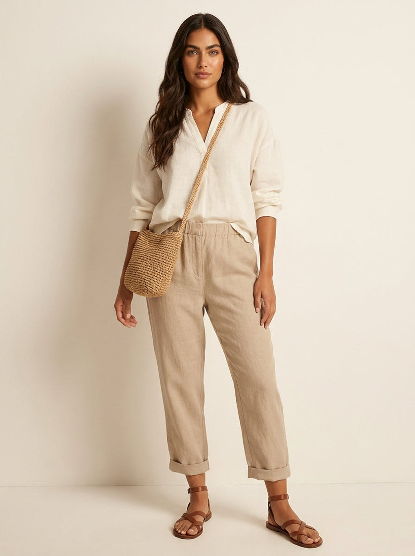Linen Bermuda Shorts Women High Waist Relaxed