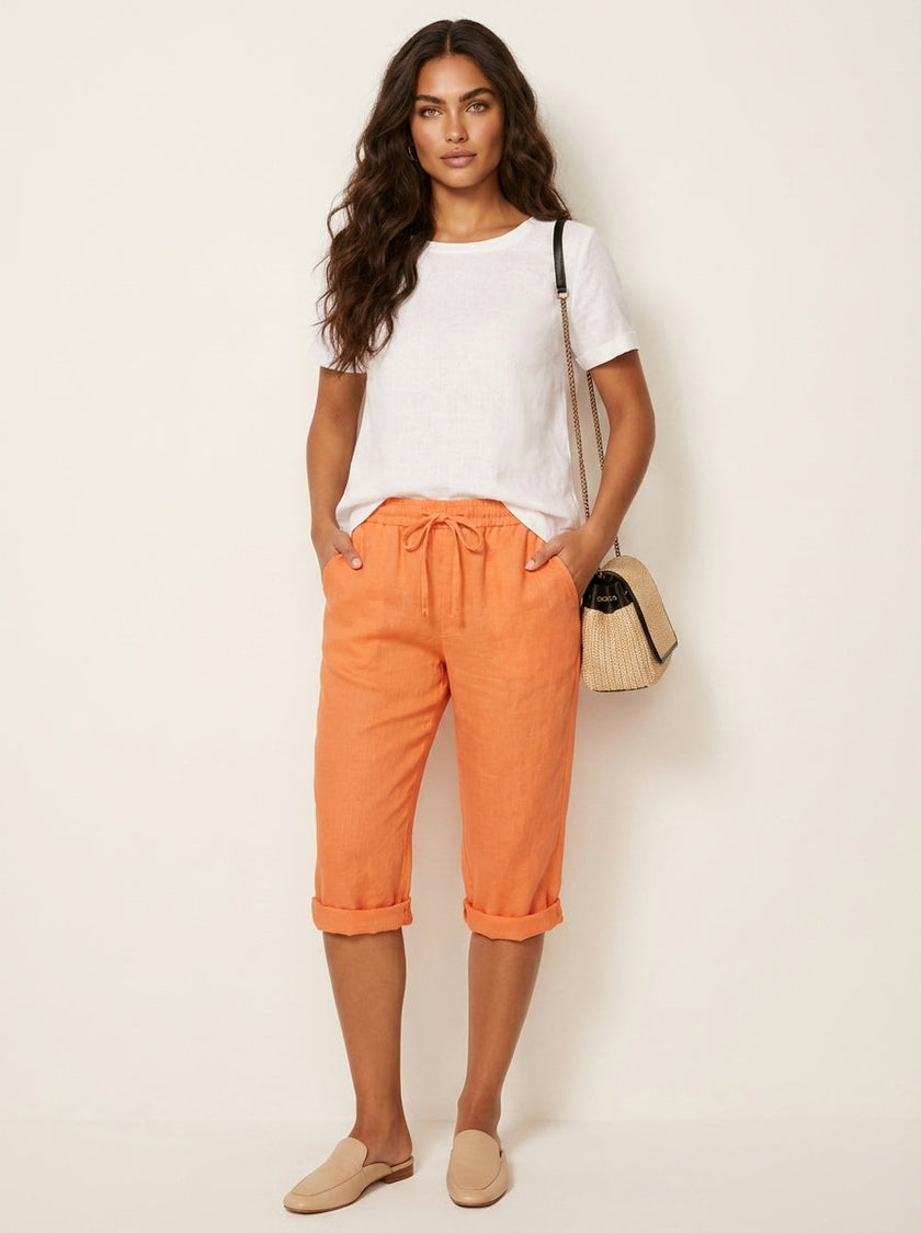 Linen Bermuda Shorts Women High Waist Relaxed