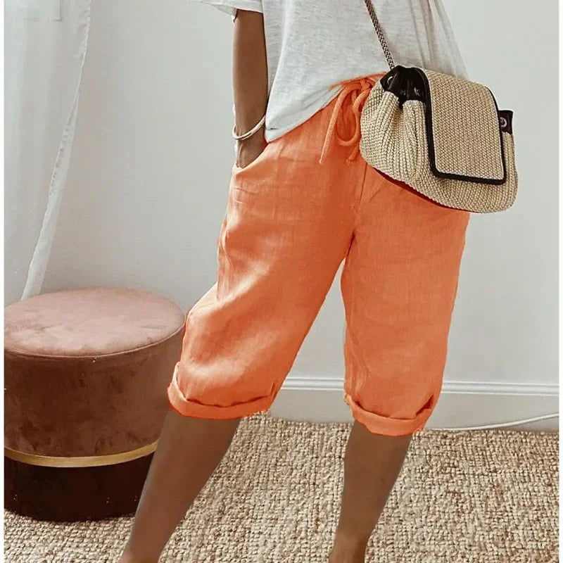 Linen Bermuda Shorts Women High Waist Relaxed