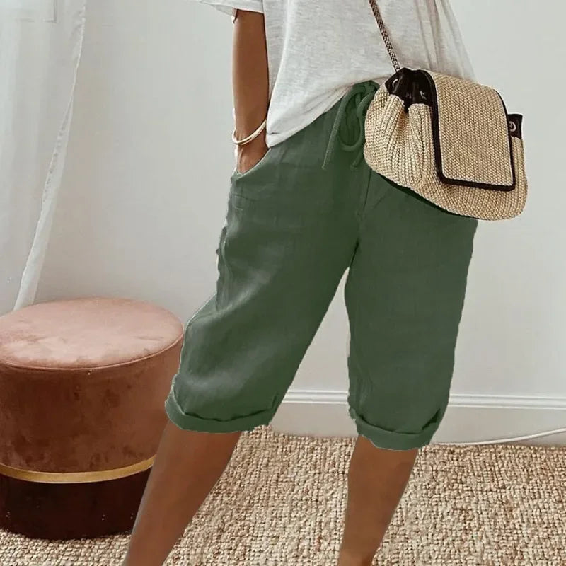 Linen Bermuda Shorts Women High Waist Relaxed