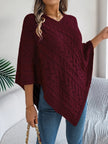 Knit Poncho Women Openwork V-Neck Acrylic Blend Asymmetric Hem