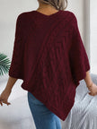 Knit Poncho Women Openwork V-Neck Acrylic Blend Asymmetric Hem