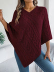 Knit Poncho Women Openwork V-Neck Acrylic Blend Asymmetric Hem
