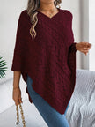 Knit Poncho Women Openwork V-Neck Acrylic Blend Asymmetric Hem