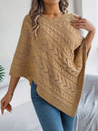 Knit Poncho Women Openwork V-Neck Acrylic Blend Asymmetric Hem