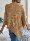 Knit Poncho Women Openwork V-Neck Acrylic Blend Asymmetric Hem
