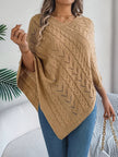 Knit Poncho Women Openwork V-Neck Acrylic Blend Asymmetric Hem