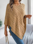 Knit Poncho Women Openwork V-Neck Acrylic Blend Asymmetric Hem