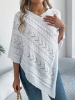 Knit Poncho Women Openwork V-Neck Acrylic Blend Asymmetric Hem