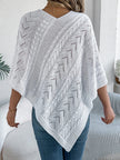 Knit Poncho Women Openwork V-Neck Acrylic Blend Asymmetric Hem