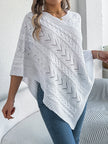 Knit Poncho Women Openwork V-Neck Acrylic Blend Asymmetric Hem