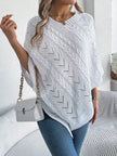 Knit Poncho Women Openwork V-Neck Acrylic Blend Asymmetric Hem