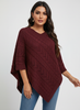 Knit Poncho Women Openwork V-Neck Acrylic Blend Asymmetric Hem