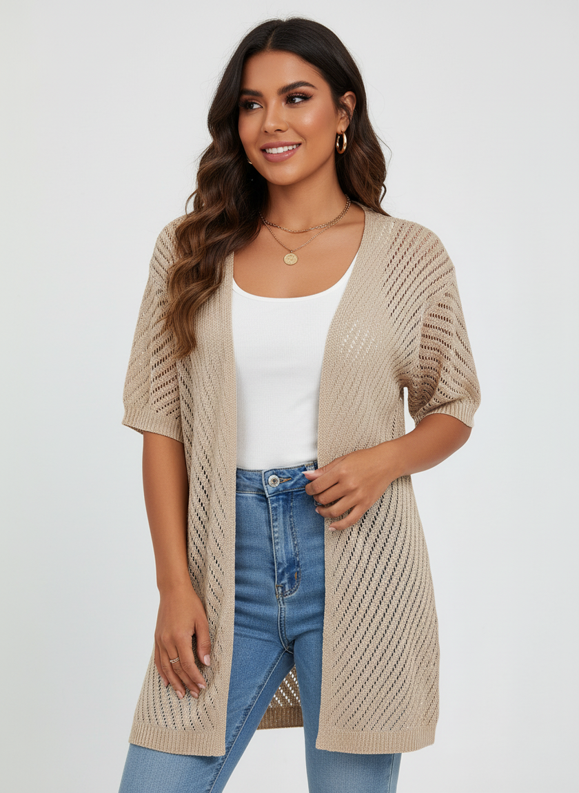 Lightweight Knit Cardigan Women Open Front Relaxed Fit