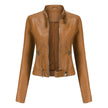 Biker Jacket Women Faux Leather Slim Fit Zip Pockets