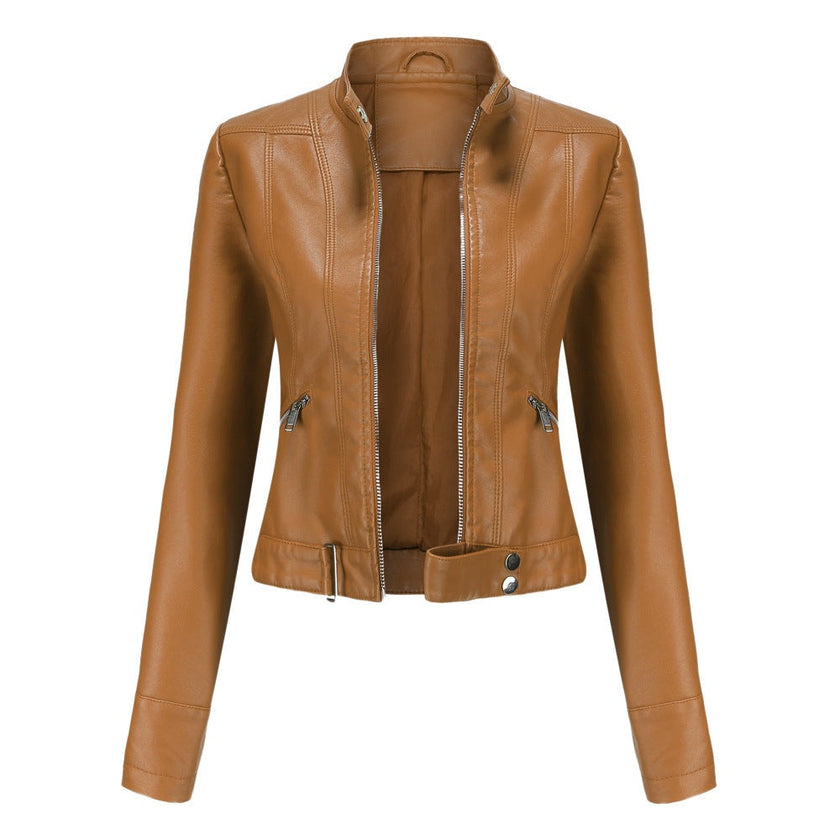 Biker Jacket Women Faux Leather Slim Fit Zip Pockets
