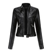 Biker Jacket Women Faux Leather Slim Fit Zip Pockets