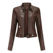 Biker Jacket Women Faux Leather Slim Fit Zip Pockets
