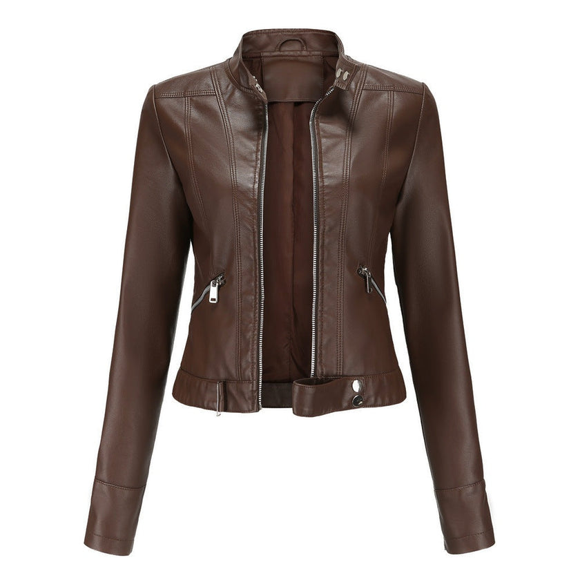 Biker Jacket Women Faux Leather Slim Fit Zip Pockets