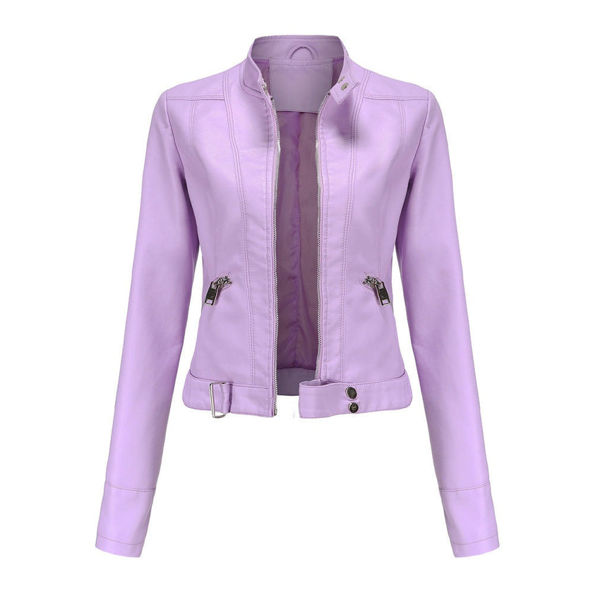 Biker Jacket Women Faux Leather Slim Fit Zip Pockets