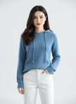 Wool Cashmere Blend Hoodie Women Ribbed Relaxed Fit