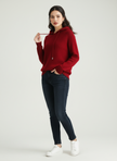 Wool Cashmere Blend Hoodie Women Ribbed Relaxed Fit